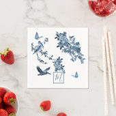 Serviette En Papier Blanc Bleu Chinoiserie Floral Chic Monogramme (En situation)