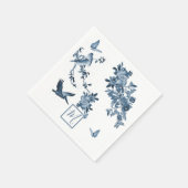 Serviette En Papier Blanc Bleu Chinoiserie Floral Chic Monogramme (Coin)