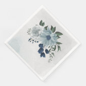 Serviette En Papier blanc & bleu mariage fleuri (Coin)