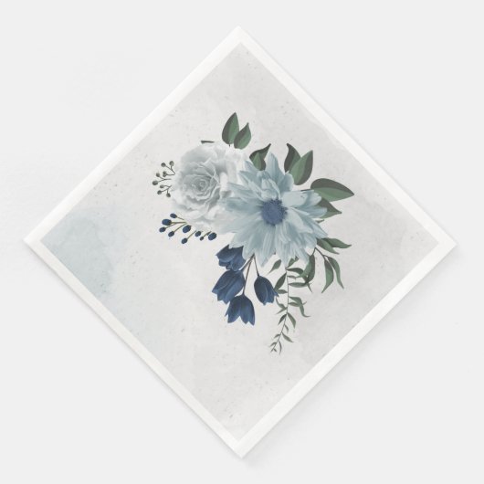Serviette En Papier blanc & bleu mariage fleuri (Coin)
