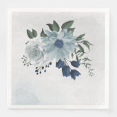 Serviette En Papier blanc & bleu mariage fleuri (Devant)