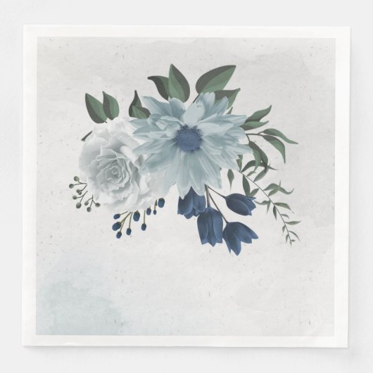 Serviette En Papier blanc & bleu mariage fleuri (Devant)