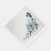 Serviette En Papier blanc & bleu mariage fleuri (Coin)