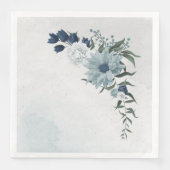 Serviette En Papier blanc & bleu mariage fleuri (Devant)