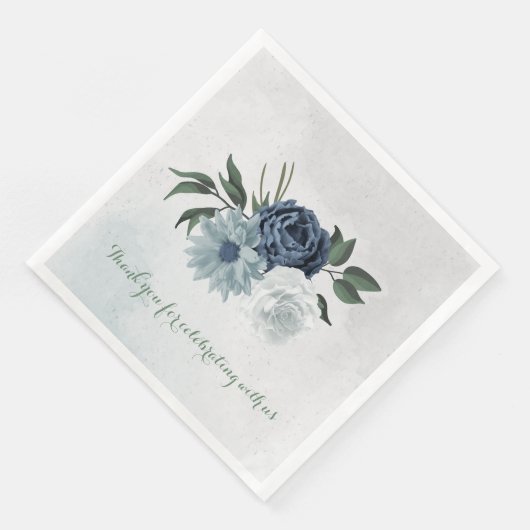 Serviette En Papier blanc & bleu mariage fleuri (Coin)