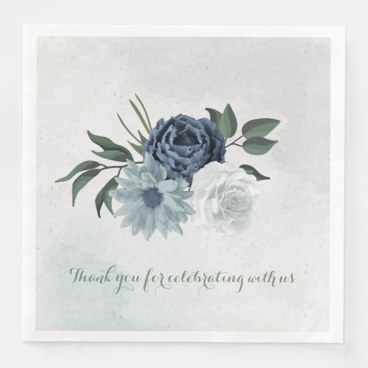 Serviette En Papier blanc & bleu mariage fleuri (Devant)