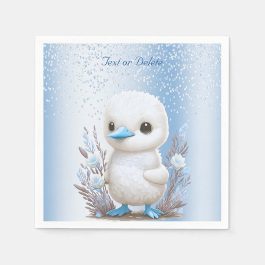 Serviette En Papier Blanc Canard bleu Floral Naples (Devant)