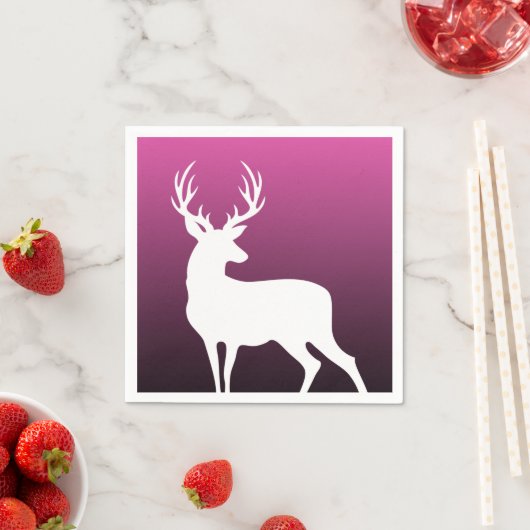 Serviette En Papier Blanc Cerf Silhouette Papier rose Cocktail Serviet (En situation)