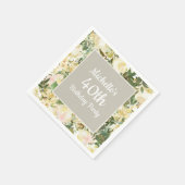 Serviette En Papier Blanc crème Sage Vert Floral 40e anniversaire (Coin)