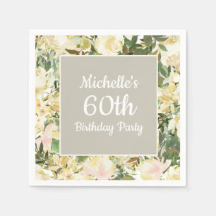 Serviette En Papier Blanc crème Sage Vert Floral 60e anniversaire