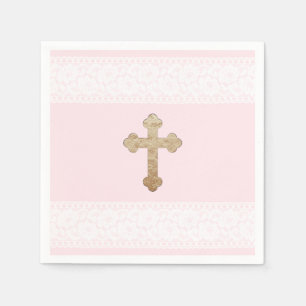 Serviette En Papier Blanc dentelle or croix rose papier religieux