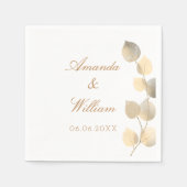 Serviette En Papier blanc d'eucalyptus doré mariage (Devant)