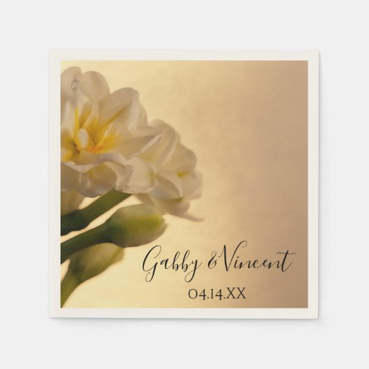 Serviette En Papier Blanc Double Daffodils Printemps Mariage (Devant)