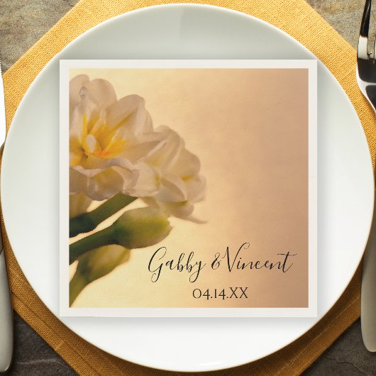 Serviette En Papier Blanc Double Daffodils Printemps Mariage