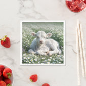 Serviette En Papier Blanc Écossais Haut-Calf Dans Le pré De Daisy (En situation)