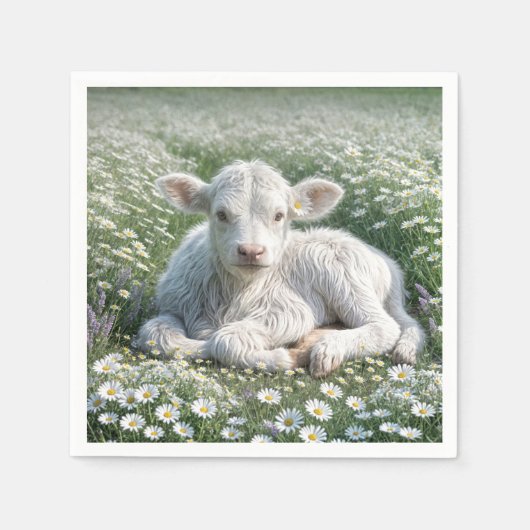Serviette En Papier Blanc Écossais Haut-Calf Dans Le pré De Daisy (Devant)