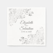 Serviette En Papier Blanc et gris argenté Frills Mariage élégant (Devant)