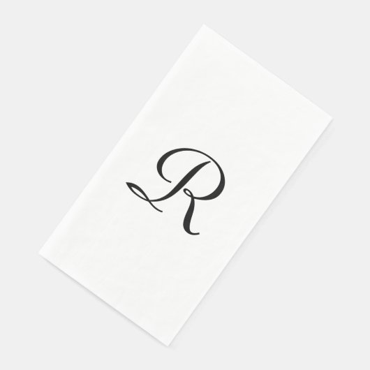 Serviette En Papier Blanc et noir Monogramme Élégant Simple Chic (Coin)