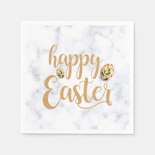 Serviette En Papier Blanc et or Joyeux Pâques Elégant (Devant)