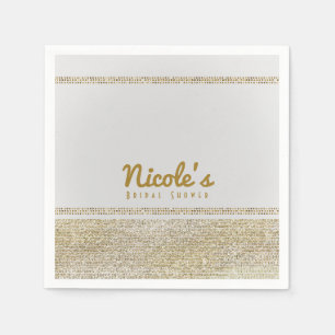 Serviette En Papier Blanc et or scintillant Glam Chic Élégant Fête