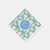 Serviette En Papier Blanc Fleur Bleue Rose Monogramme Initiales Tendan (Coin)
