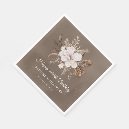 Serviette En Papier Blanc Floral Neutre Automne 100e anniversaire (Coin)