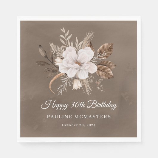 Serviette En Papier Blanc Floral Neutre Automne 30e anniversaire (Devant)