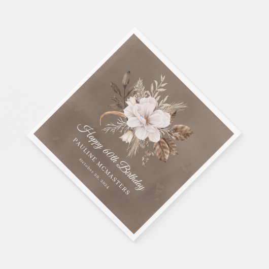 Serviette En Papier Blanc Floral Neutre Automne 60e anniversaire (Coin)