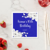 Serviette En Papier Blanc Floral Royal Blue Anniversaire (En situation)