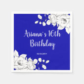 Serviette En Papier Blanc Floral Royal Blue Anniversaire (Devant)