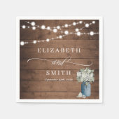 Serviette En Papier Blanc Floral Rustique Élégant Lumières Mariage en  (Devant)