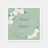 Serviette En Papier Blanc Floral Vert Chinoiserie Motif Mariage (Devant)