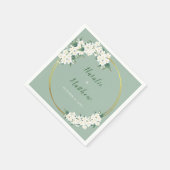 Serviette En Papier Blanc Floral Vert Chinoiserie Motif Mariage (Coin)