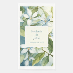 Serviette En Papier Blanc Floral vert Dusty Blue Art Mariage 2024