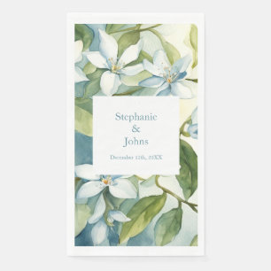 Serviette En Papier Blanc Floral vert Dusty Blue Artsy Mariage