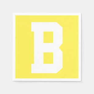 Serviette En Papier Blanc Grand Initial Moderne   Jaune Citron