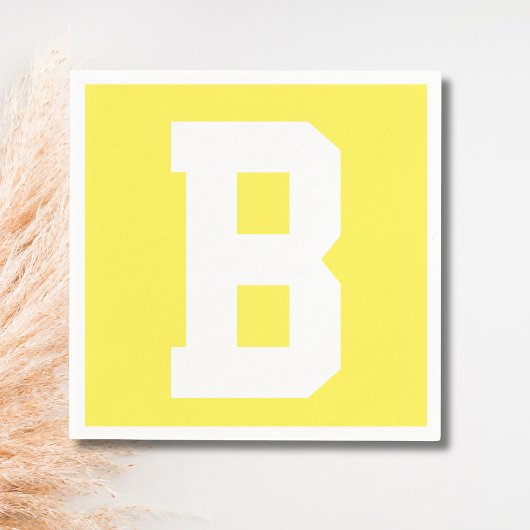 Serviette En Papier Blanc Grand Initial Moderne | Jaune Citron