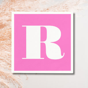 Serviette En Papier Blanc Grand Monogramme Stylé Rose Néon