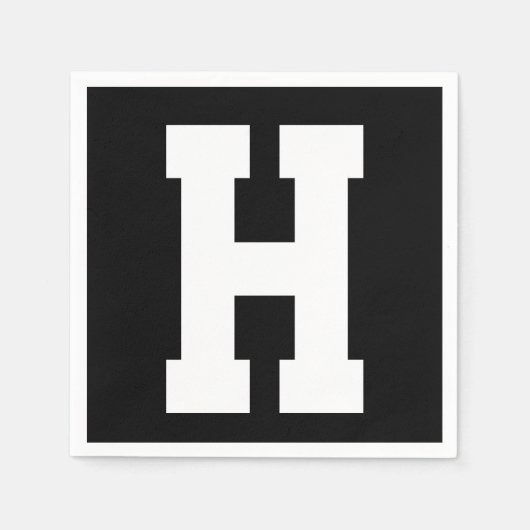 Serviette En Papier Blanc Grande Initiale Moderne | Noir (Devant)