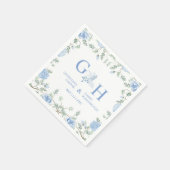 Serviette En Papier Blanc Léger Paste Bleu Fleurs Florales Mariage (Coin)