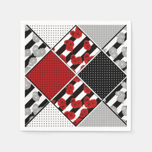 Serviette En Papier Blanc noir avec patchwork rétro rouge