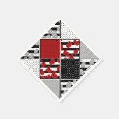Serviette En Papier Blanc noir avec patchwork rétro rouge (Coin)