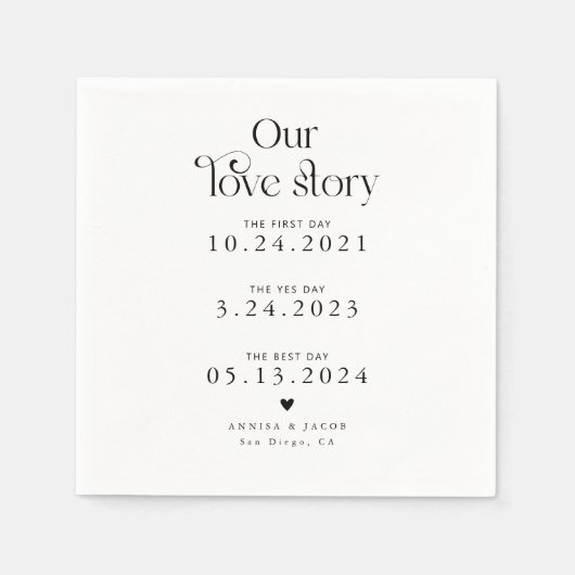 Serviette En Papier Blanc Notre histoire d'amour Mariage rétro Napkin (Devant)