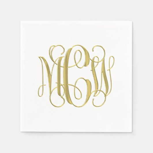 Serviette En Papier Blanc Or Préparatoire Monogramme en Vigne Script D (Devant)