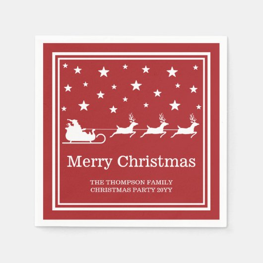 Serviette En Papier Blanc Père Noël Sleigh Et Joyeux Texte De Noël Sur (Devant)