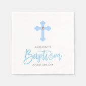 Serviette En Papier Blanc personnalisé Pastel Blue Boy Cross BAPTISM (Devant)