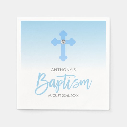 Serviette En Papier Blanc personnalisé Pastel Blue Boy Cross BAPTISM (Devant)