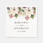 Serviette En Papier Blanc Poinsettia Red Berries Livre de mariage d'hi (Devant)