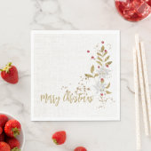 Serviette En Papier Blanc Poinsettia Red Berries Parties scintillant F (En situation)