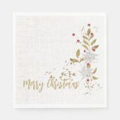 Serviette En Papier Blanc Poinsettia Red Berries Parties scintillant F (Devant)